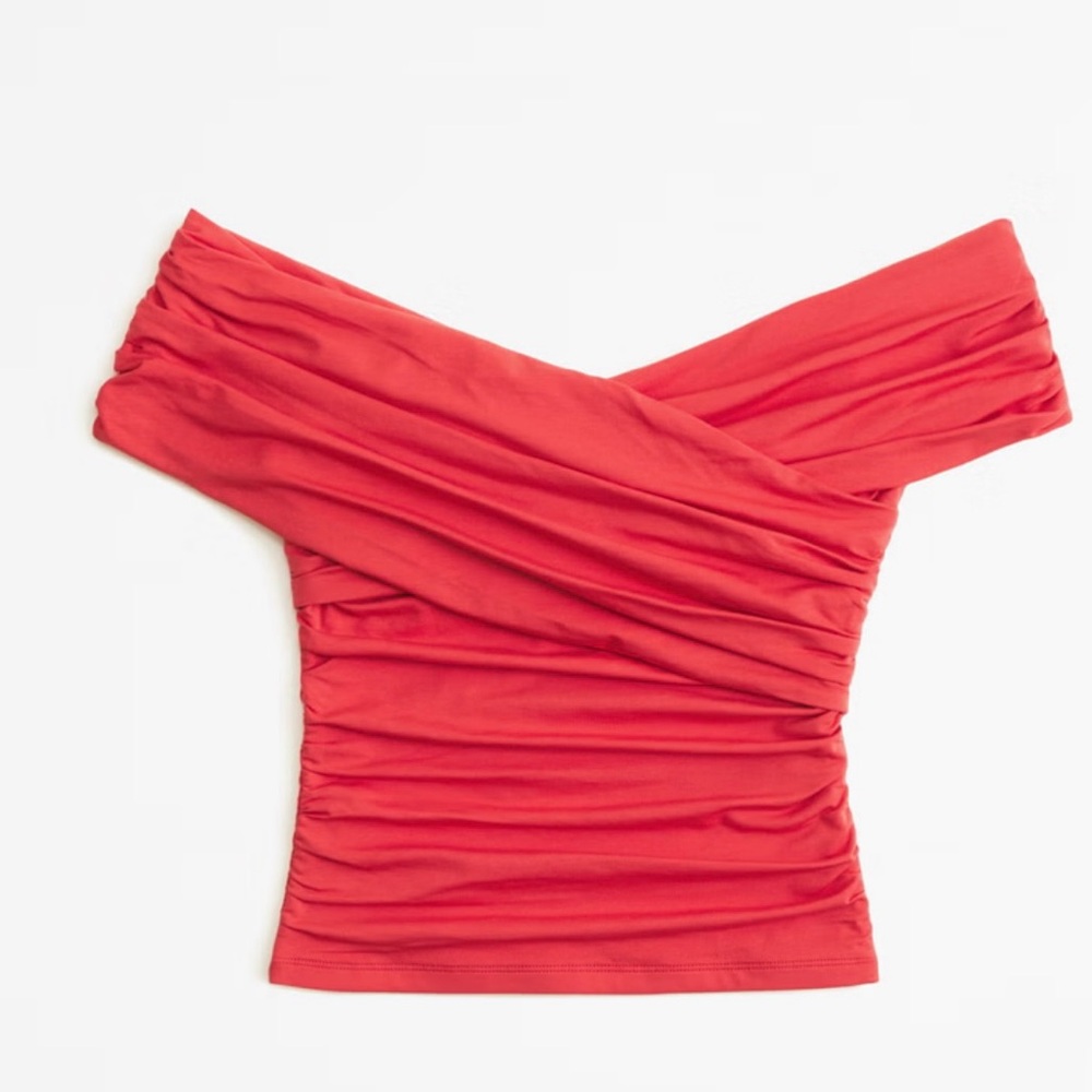 Abercrombie & Fitch Red Off-Shoulder Crop Top